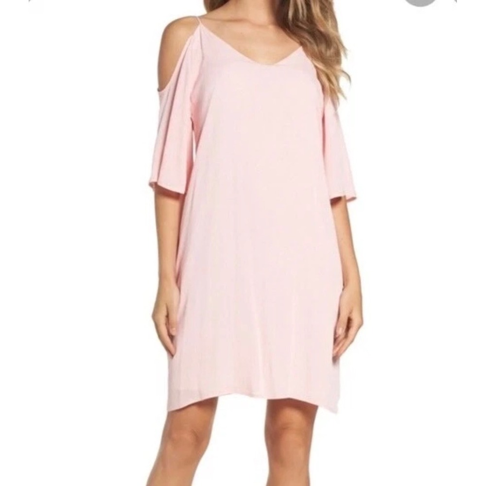 Fraiche by J Pink Cold Shoulder V-Neck Shift Dress NWT Blush
